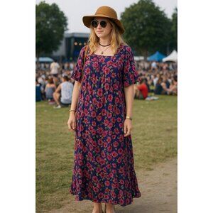 Patchouli 100% Cotton Floral Boho Cottagecore Gypsy Festival Vintage Dress Sz M